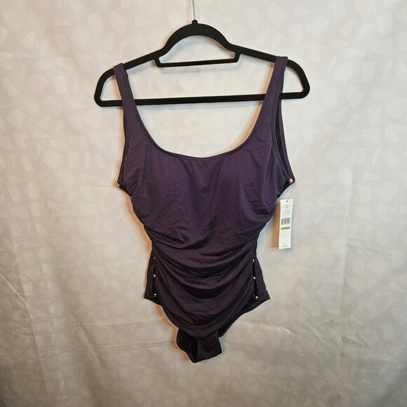 Carmen Marc Valvo Swimsuit Passion Fruit Purple Size 14 NWT - Picture 1 of 6